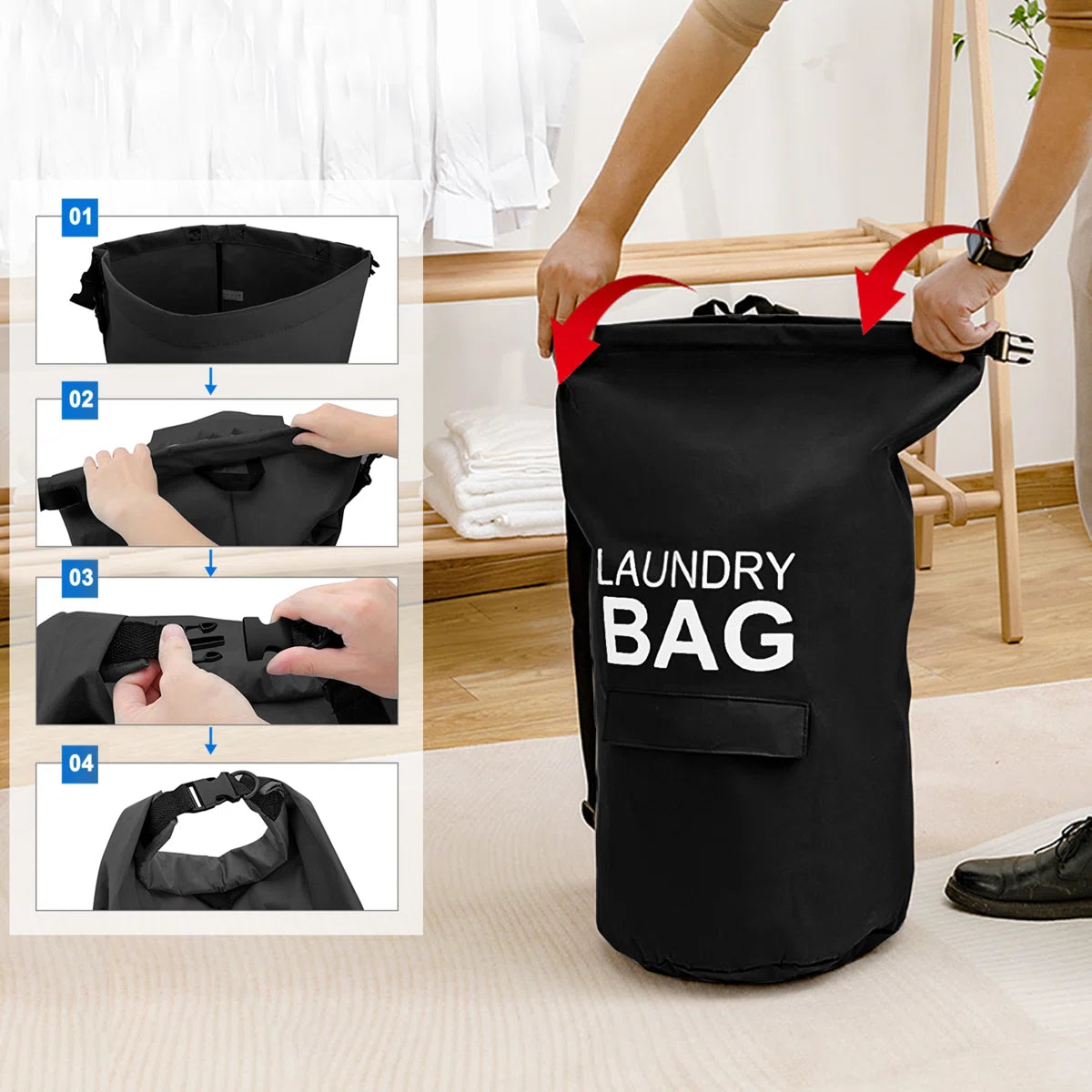 70L Waterproof Laundry Bag Backpack.