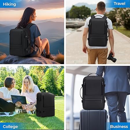 Carry On Travel Backpack for Airplanes | 40L Suitcase Backpack Weekender Bag - Expandable Travel Carry On Flight Approved for Men Women - Black