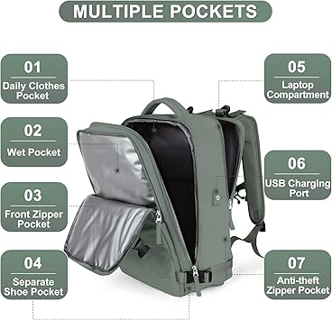 Travel Backpack For Women Men Airline Approved Carry On Backpack Flight Approved Waterproof Sports