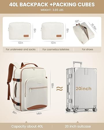 Travel Backpack for Women Men as Personal Item Flight Approved, 40L Luggage Carry On Backpack