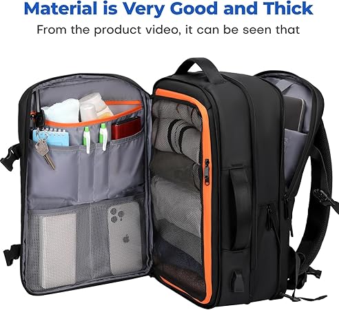 Carry On Travel Backpack for Airplanes | 40L Suitcase Backpack Weekender Bag - Expandable Travel Carry On Flight Approved for Men Women - Black